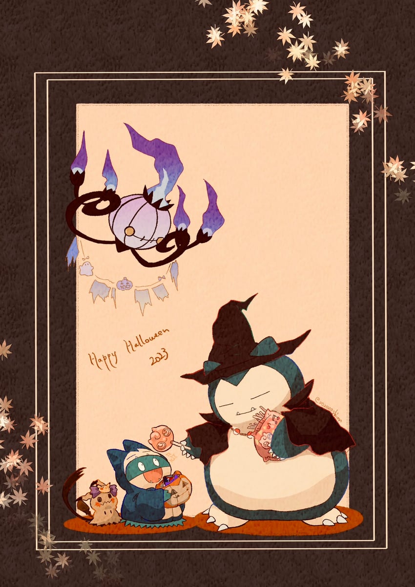 pikachu, mimikyu, chandelure, snorlax, and munchlax (pokemon) drawn by zozozoshion