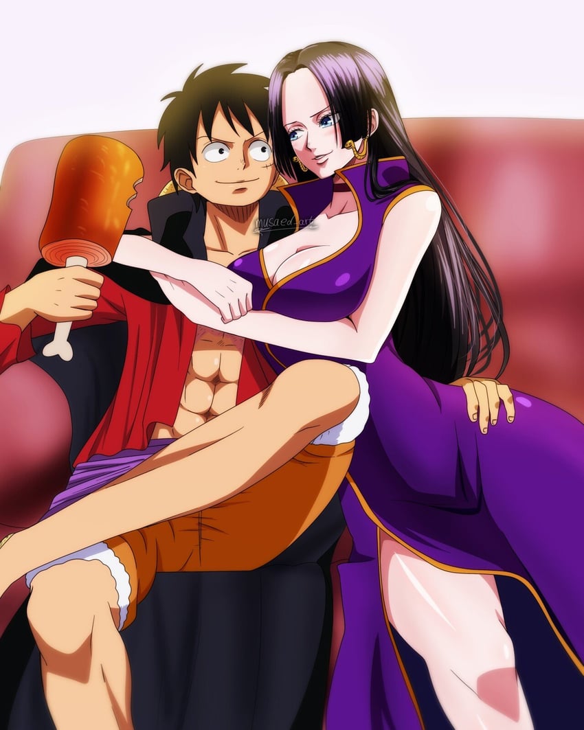 monkey d. luffy and boa hancock (one piece) drawn by lokidrawsart