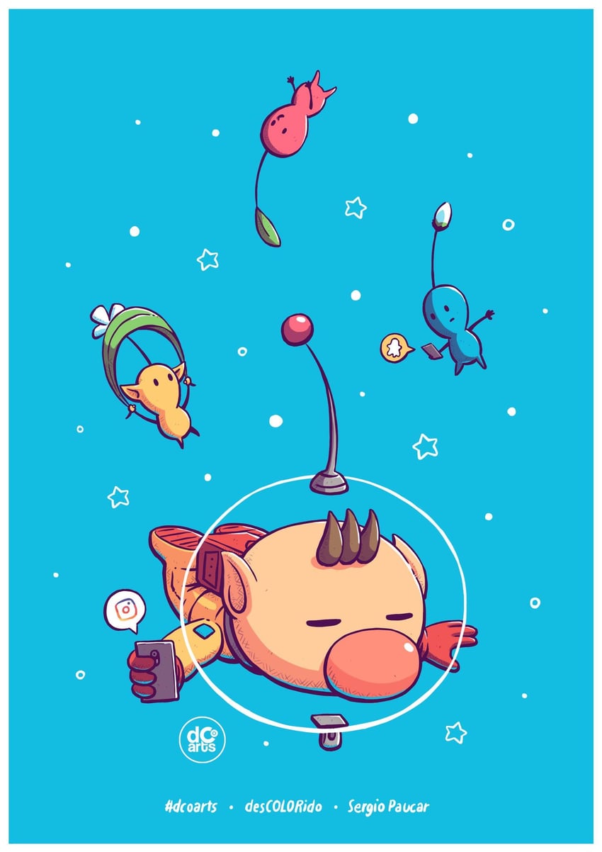 red pikmin, olimar, yellow pikmin, and blue pikmin (pikmin) drawn by sergio_paucar