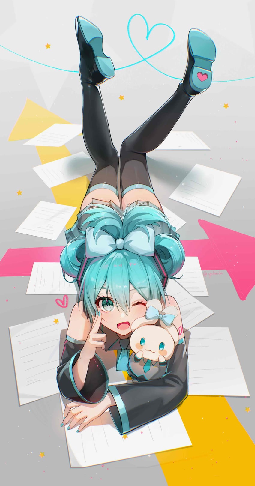 hatsune miku, cinnamoroll, and cinnamiku (vocaloid and 2 more) drawn by yolanda