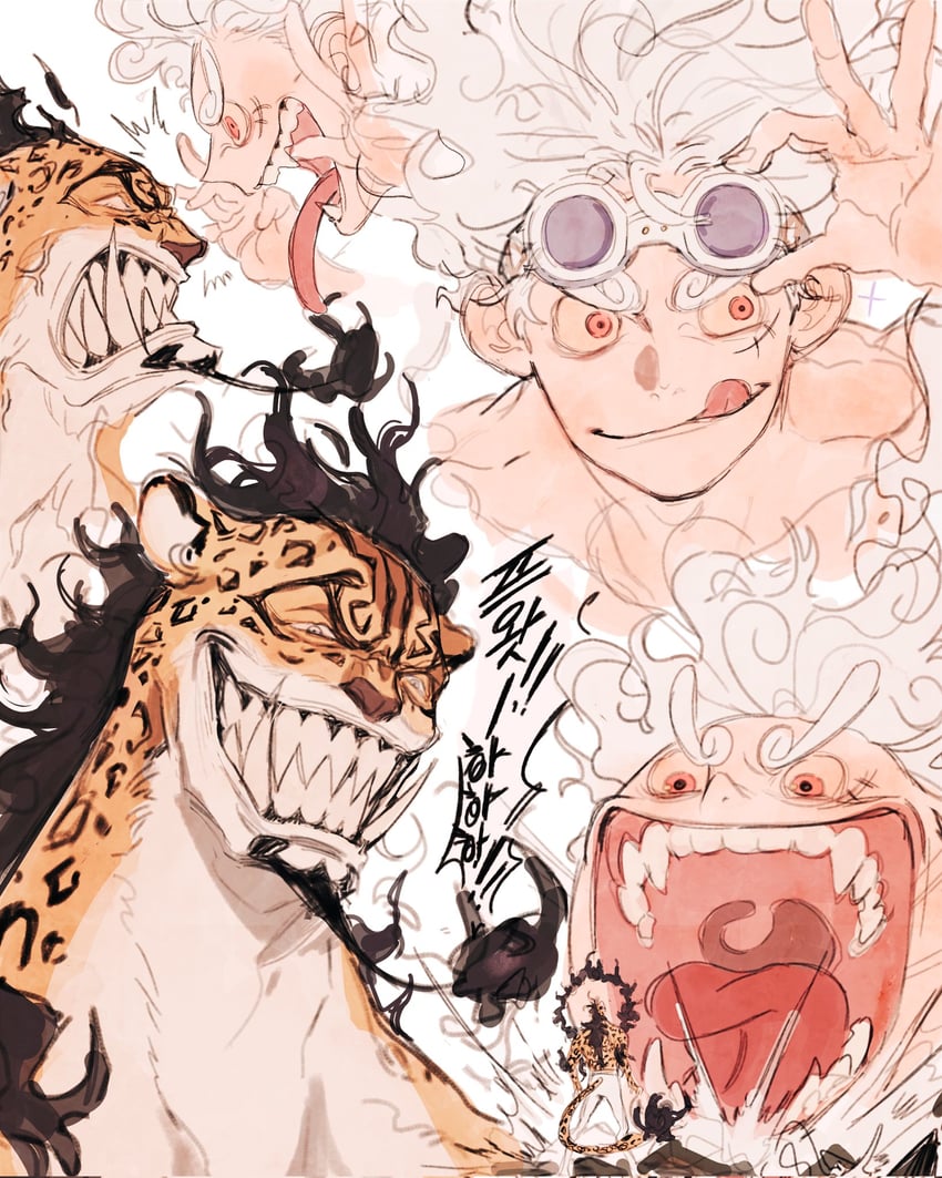 monkey d. luffy and rob lucci (one piece) drawn by mnnd
