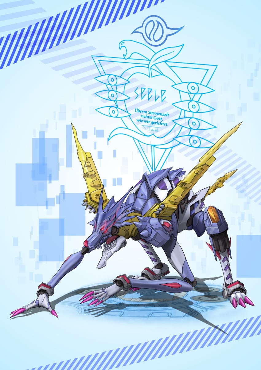 eva 02, metalgarurumon, and seele (neon genesis evangelion and 1 more) drawn by silver_savior