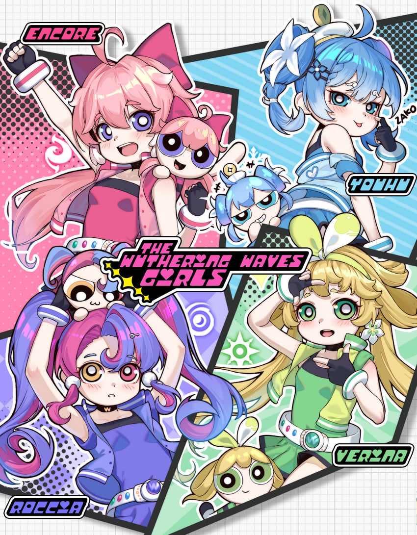 roccia, encore, verina, and youhu (wuthering waves and 2 more) drawn by eien_no_24-sai_no_shakai_hito
