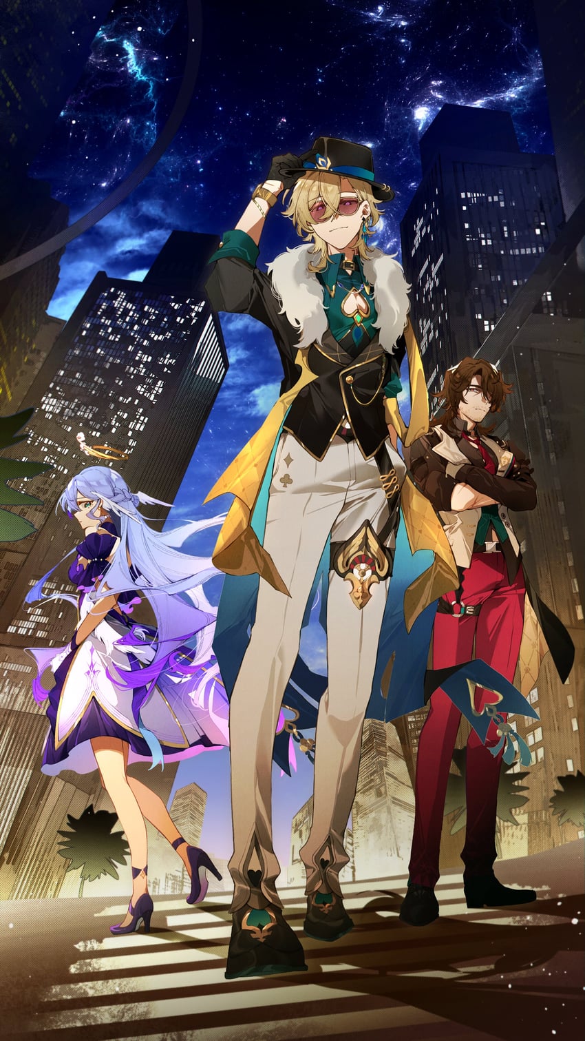 robin, aventurine, and gallagher (honkai and 1 more) drawn by kradebii