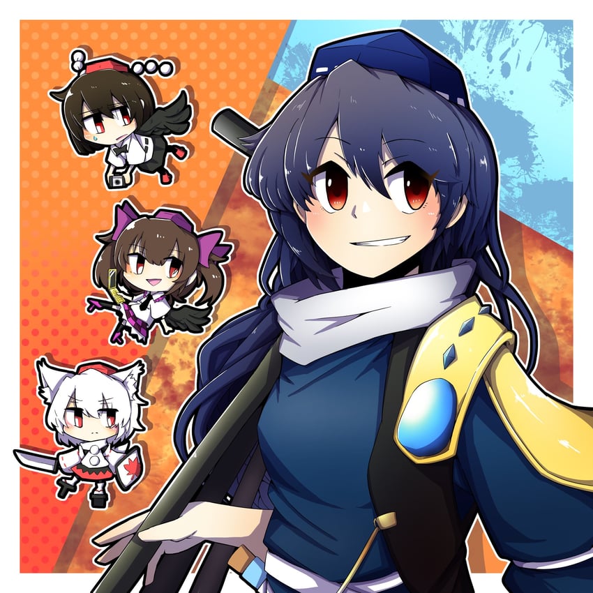 shameimaru aya, inubashiri momiji, himekaidou hatate, and iizunamaru megumu (touhou) drawn by hurin_raika