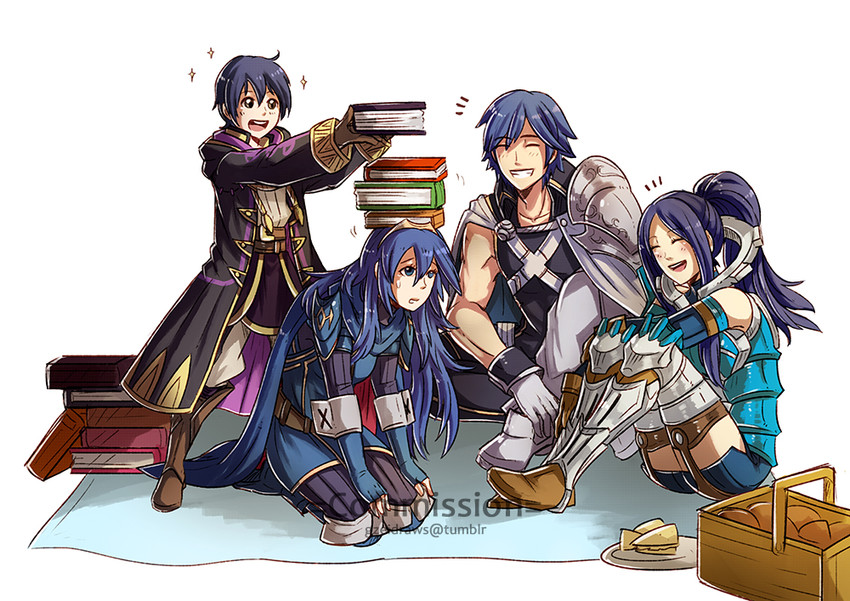 lucina, female robin, chrom, and male morgan (fire emblem and 1 more) drawn by gzei