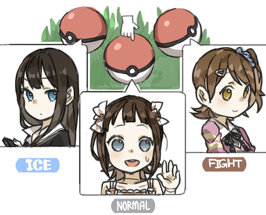 shibuya rin, amami haruka, and kasuga mirai (pokemon and 3 more) drawn by spawnfoxy