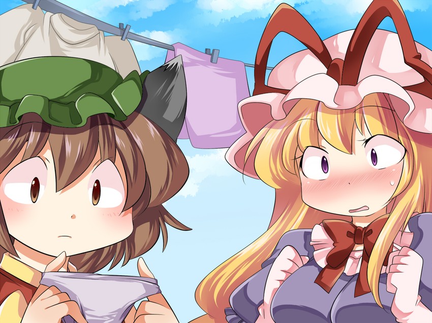 yakumo yukari and chen (touhou) drawn by hammer_(sunset_beach)