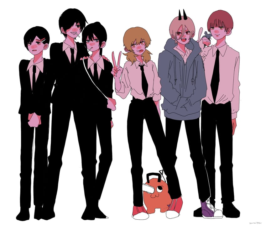 makima, power, denji, higashiyama kobeni, hayakawa aki, and 3 more (chainsaw man) drawn by yuzuha_takamura