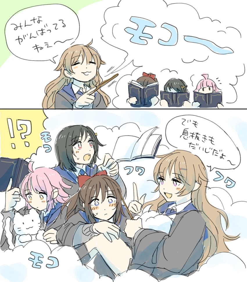 osaka shizuku, tennoji rina, konoe kanata, and mifune shioriko (love live! and 3 more) drawn by solllolll
