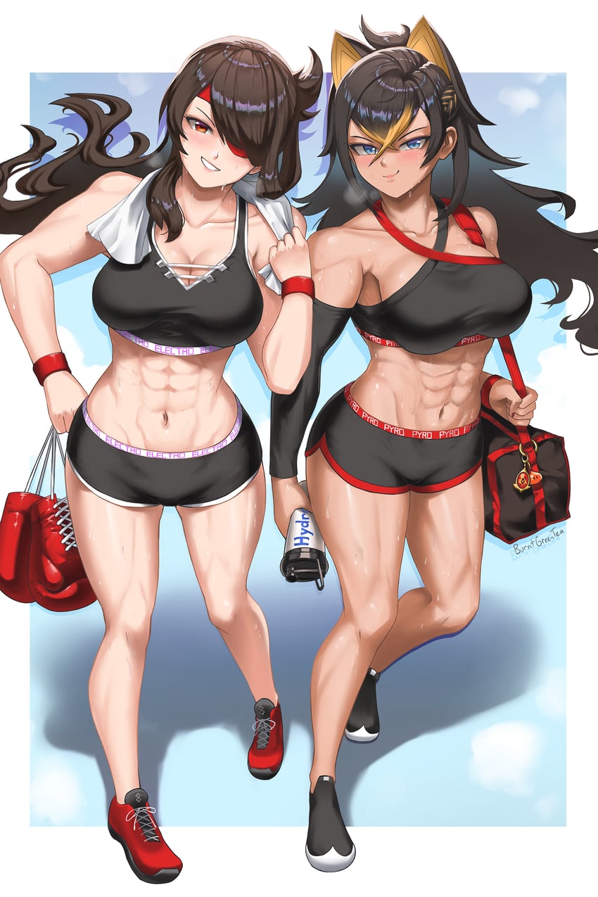 beidou and dehya (genshin impact) drawn by burnt_green_tea