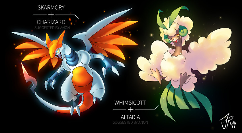 charizard, altaria, whimsicott, and skarmory (pokemon) drawn by josephine_(cat-meff)