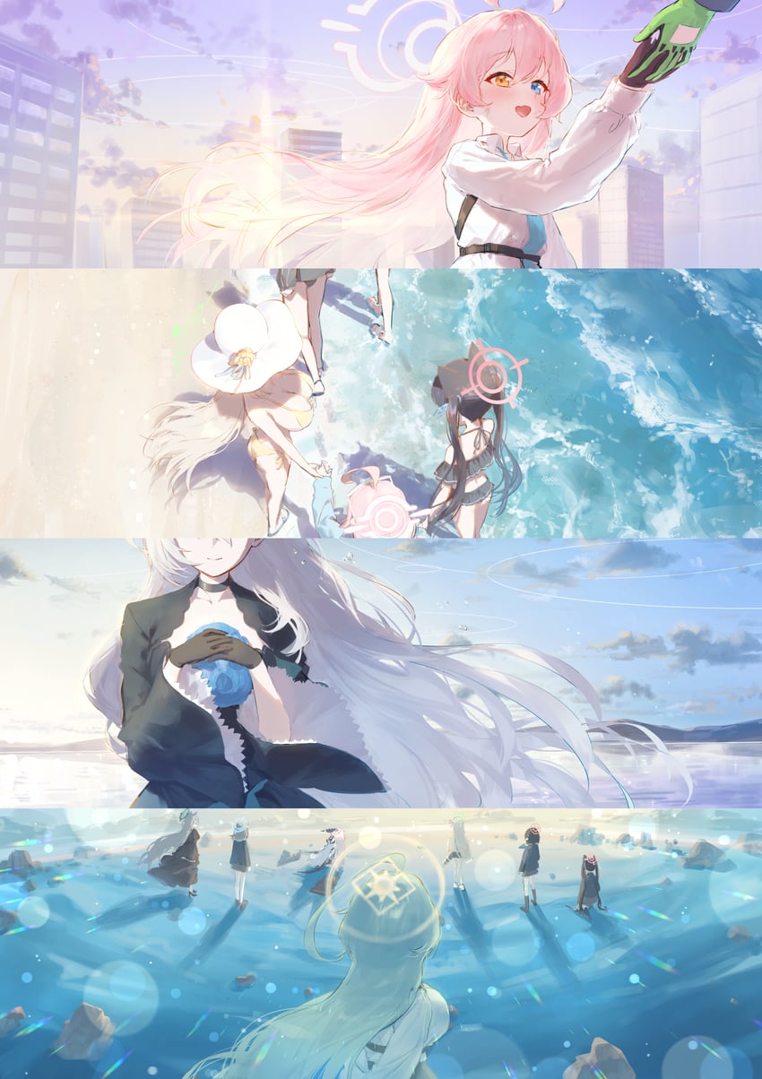 hina, shiroko, hoshino, nonomi, shiroko terror, and 3 more (blue archive) drawn by eshineko