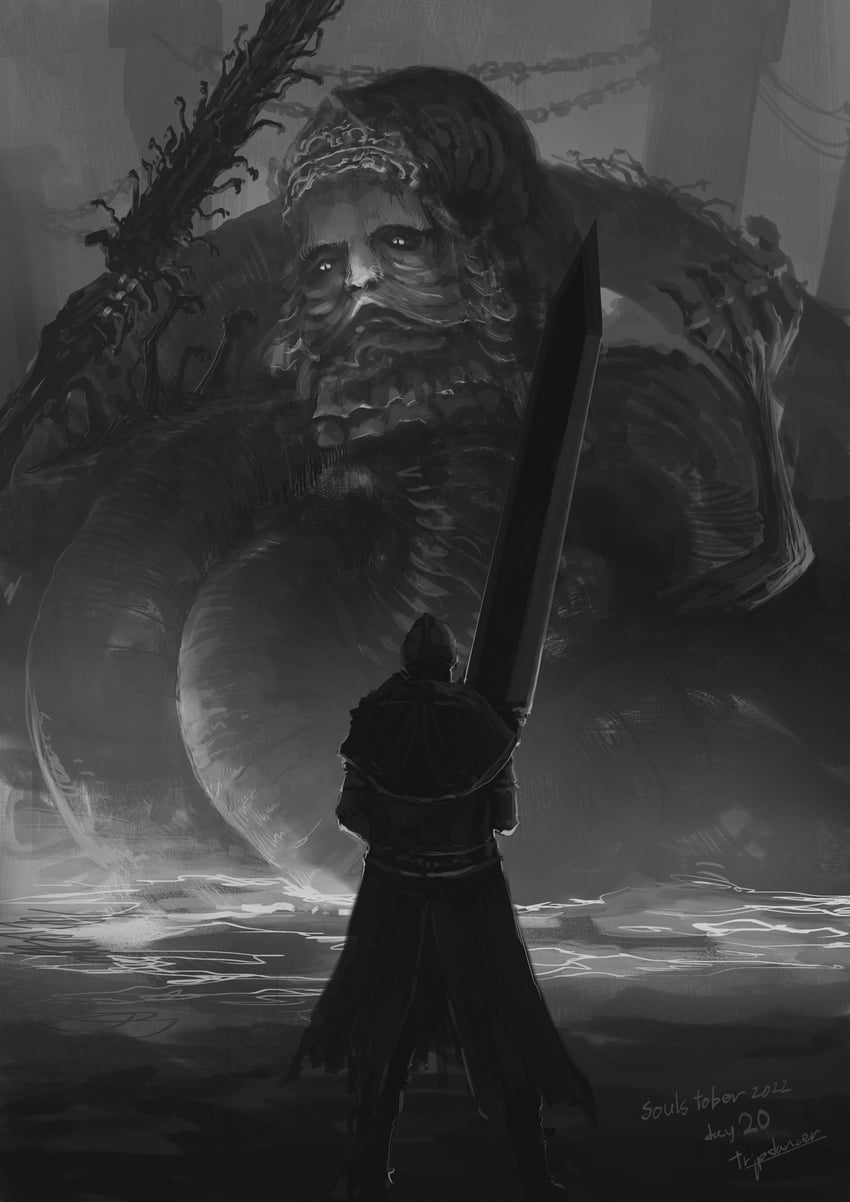 tarnished and rykard lord of blasphemy (elden ring) drawn by tripdancer