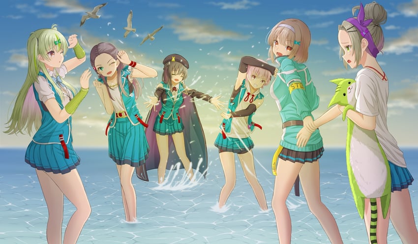 ooshima isuzu, ooshima ichiko, ooshima muua, ooshima yotsuha, ooshima niina, and 1 more (heaven burns red) drawn by mochimugi_rice