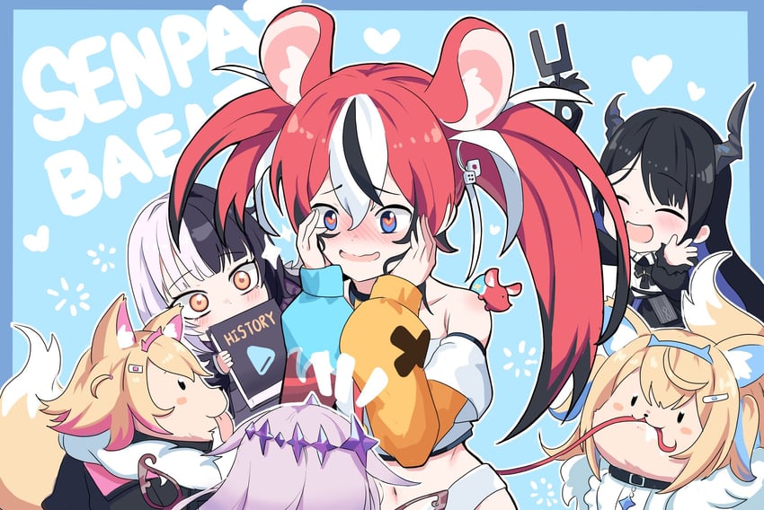 hakos baelz, shiori novella, nerissa ravencroft, fuwawa abyssgard, mococo abyssgard, and 2 more (hololive and 1 more) drawn by cafelittle