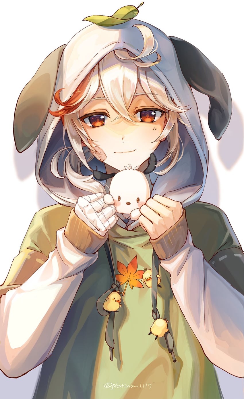 kaedehara kazuha, pochacco, and pi-chan (genshin impact and 1 more) drawn by platina_1117