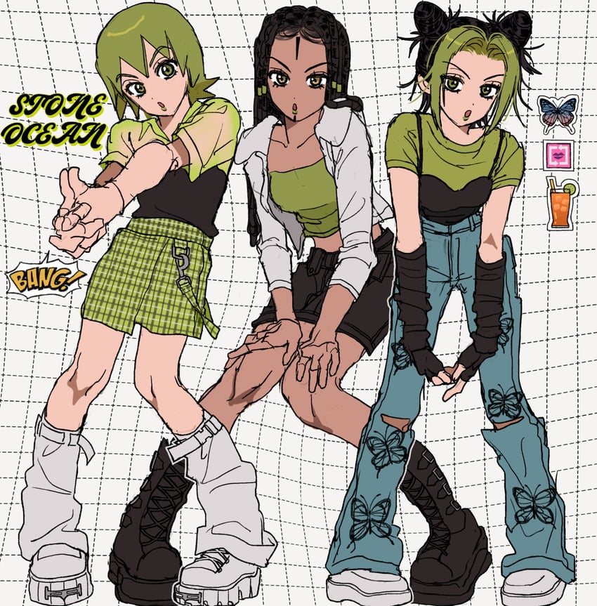 kujo jolyne, foo fighters, and ermes costello (jojo no kimyou na bouken and 1 more) drawn by fu_r_y