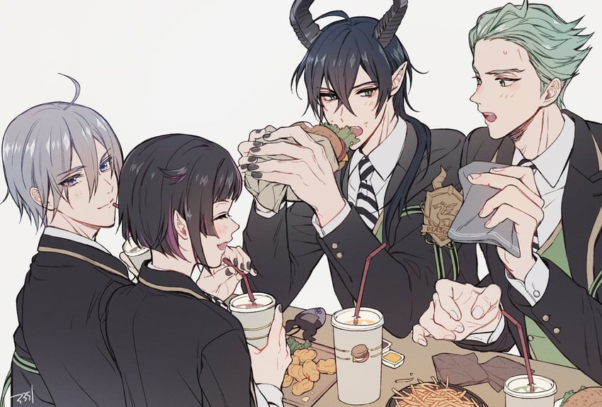 lilia vanrouge, malleus draconia, silver vanrouge, and sebek zigvolt (twisted wonderland and 1 more) drawn by okusawa_ritsu