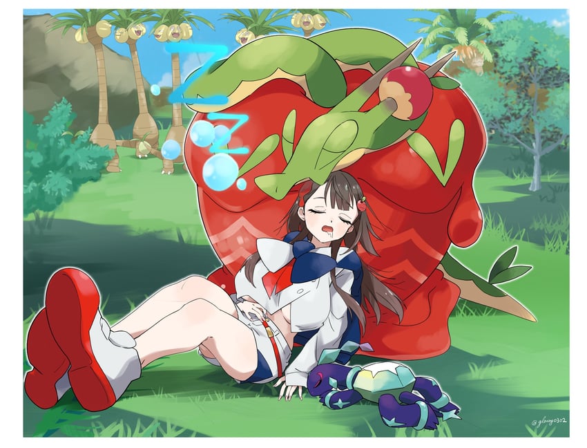 alolan exeggutor, hydrapple, terapagos, and kuraishi ringo (original and 2 more) drawn by glassy0302