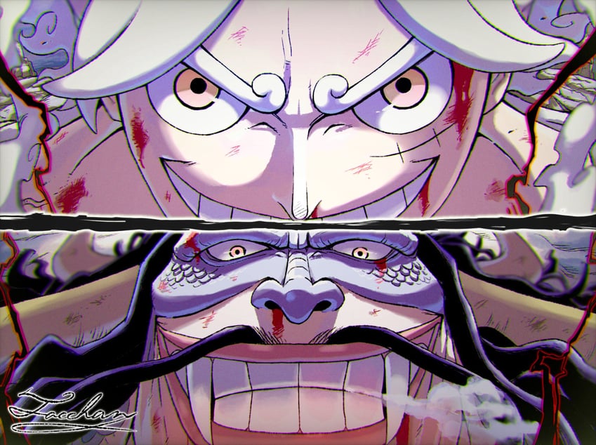 monkey d. luffy and kaidou (one piece) drawn by tacchan56110