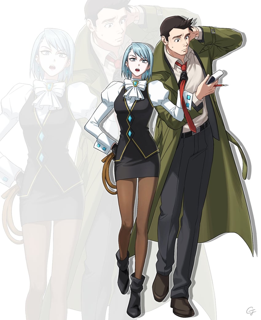 franziska von karma and dick gumshoe (ace attorney) drawn by gwiga0