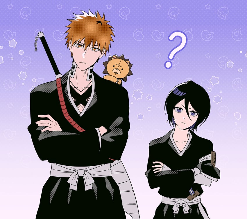kuchiki rukia, kurosaki ichigo, and kon (bleach) drawn by gwao_(_ul_13)
