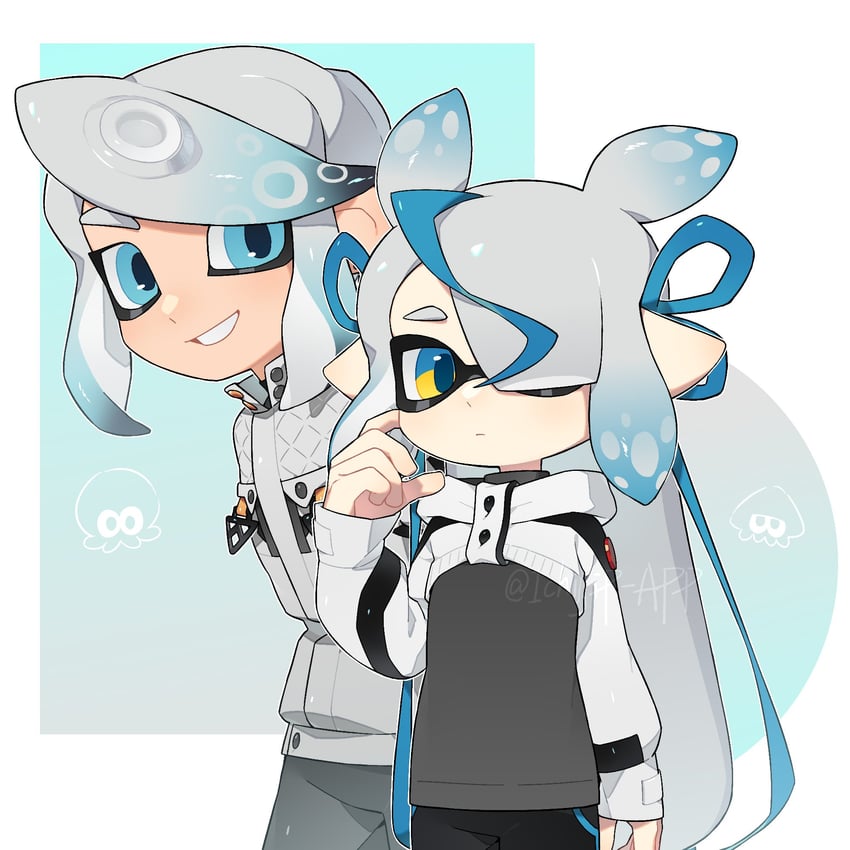 inkling player character, inkling girl, octoling player character, and octoling boy (splatoon) drawn by ichijip_app