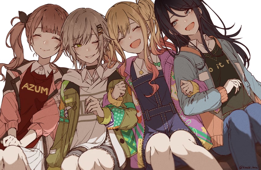 tenma saki, hoshino ichika, mochizuki honami, and hinomori shiho (project sekai) drawn by akazu_kieshi