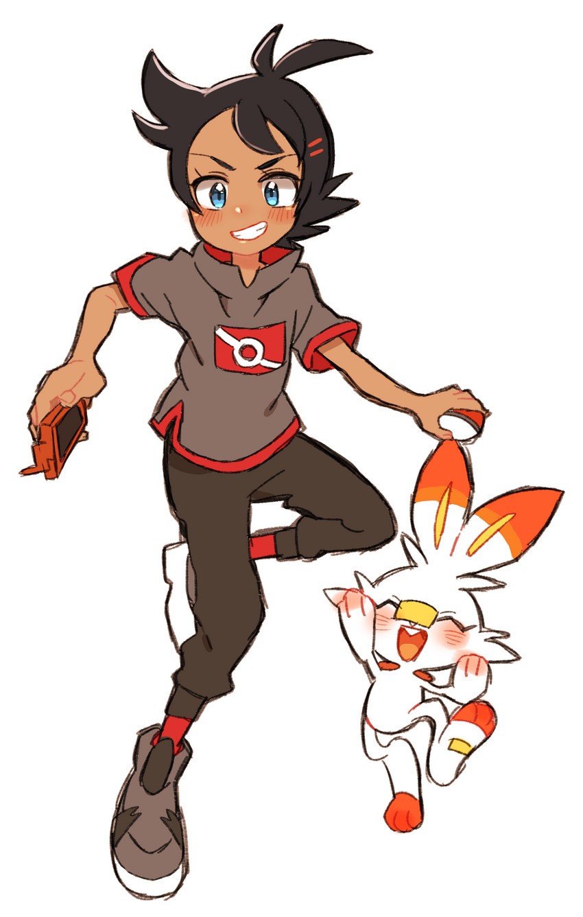 rotom, rotom phone, scorbunny, and goh (pokemon and 1 more) drawn by nico_o0