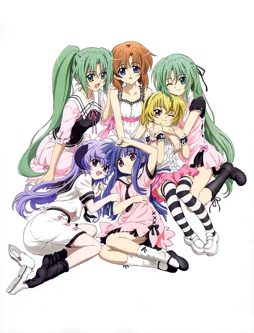 furude rika, ryuuguu rena, houjou satoko, sonozaki mion, hanyuu, and 1 more (higurashi no naku koro ni) drawn by sakai_kyuuta