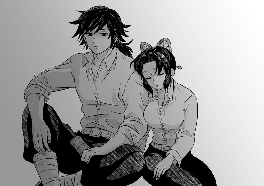 kochou shinobu and tomioka giyuu (kimetsu no yaiba) drawn by seezly_tani