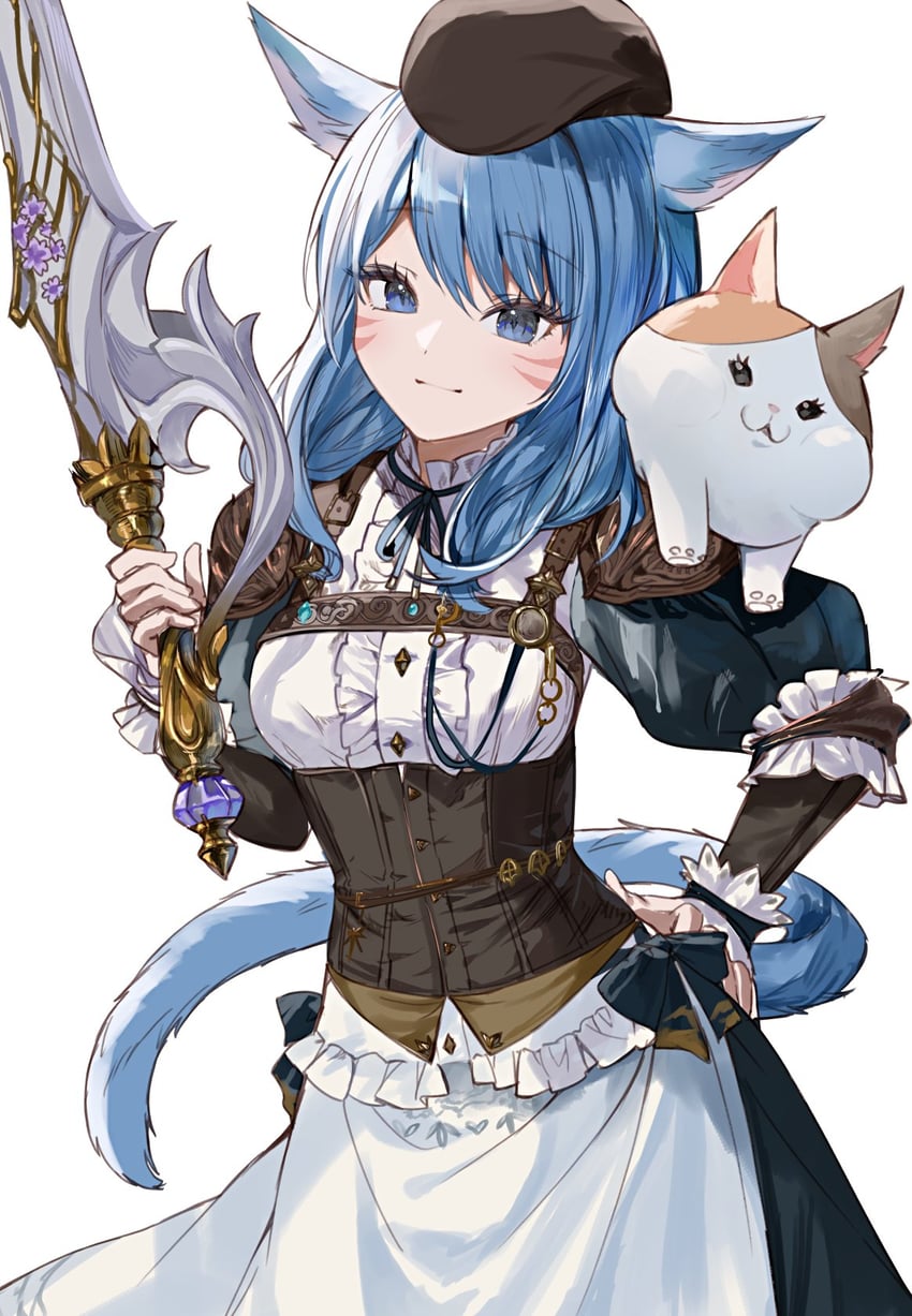 warrior of light and fat cat (final fantasy and 1 more) drawn by ume_(plumblossom)