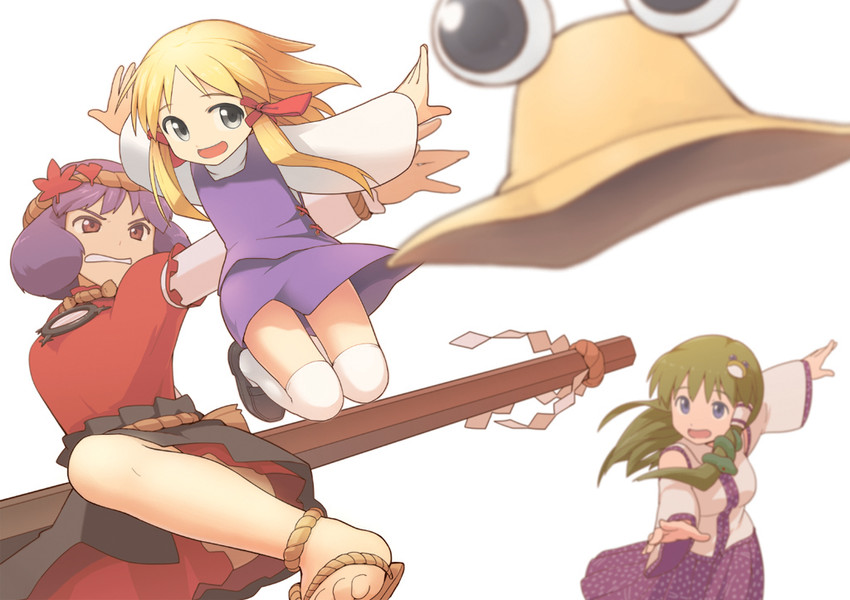 kochiya sanae, moriya suwako, and yasaka kanako (touhou) drawn by kaito_(k4itoh)