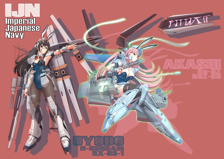 ooyodo, akashi, nu gundam, and re-gz (kantai collection and 2 more) drawn by moke_ro