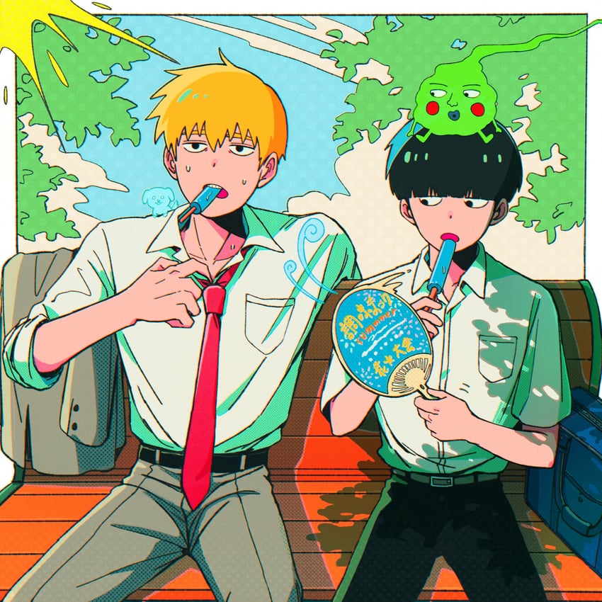 kageyama shigeo, reigen arataka, and ekubo (mob psycho 100) drawn by cm_wm