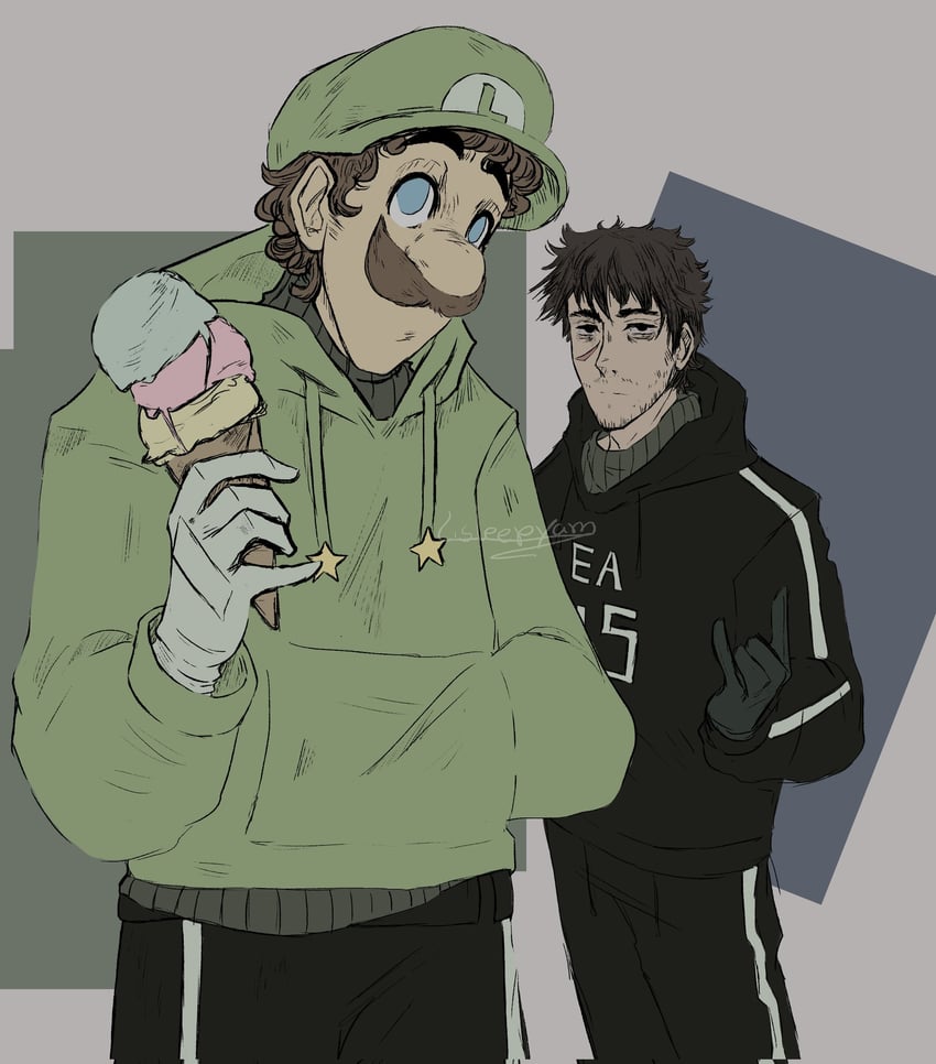 luigi and david leatherhoff (mario and 1 more) drawn by lisleepyam