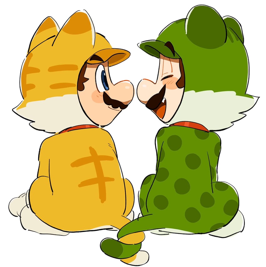 mario, luigi, cat mario, and cat luigi (mario and 1 more) drawn by mimimi_(mimimim9999)
