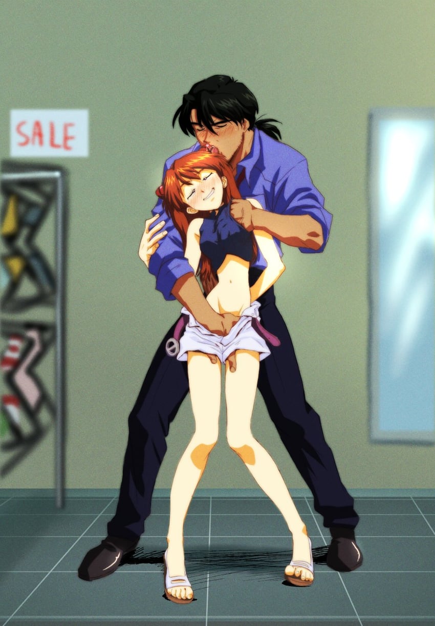 souryuu asuka langley and kaji ryouji (neon genesis evangelion) drawn by amondetauro