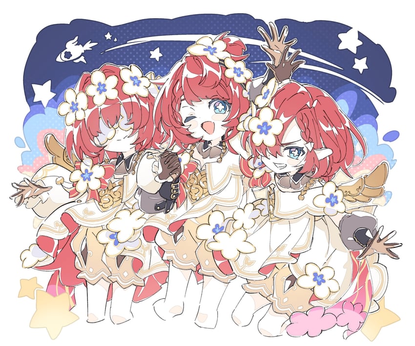 tribbie, trianne, and trinnon (honkai and 1 more) drawn by 0l0za4