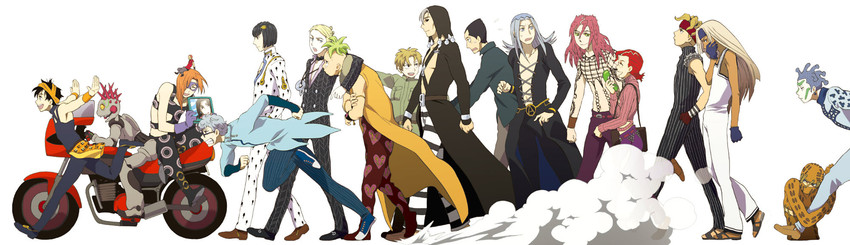 bruno bucciarati, narancia ghirga, diavolo, leone abbacchio, prosciutto, and 15 more (jojo no kimyou na bouken and 1 more) drawn by tobita