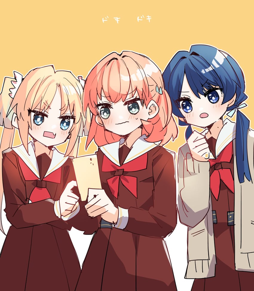 hinoshita kaho, murano sayaka, and osawa rurino (love live! and 1 more) drawn by kanduki_kamibukuro