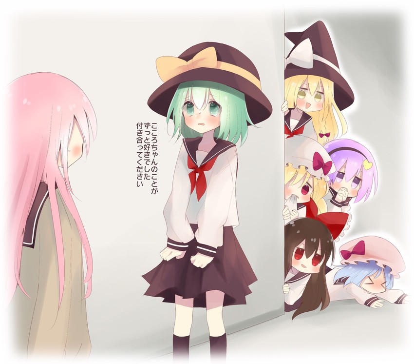 hakurei reimu, kirisame marisa, remilia scarlet, flandre scarlet, komeiji koishi, and 2 more (touhou) drawn by kokichi