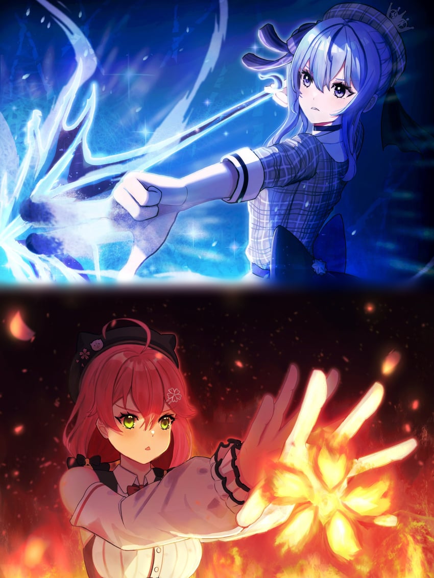 hoshimachi suisei and sakura miko (hololive and 1 more) drawn by luunar0308