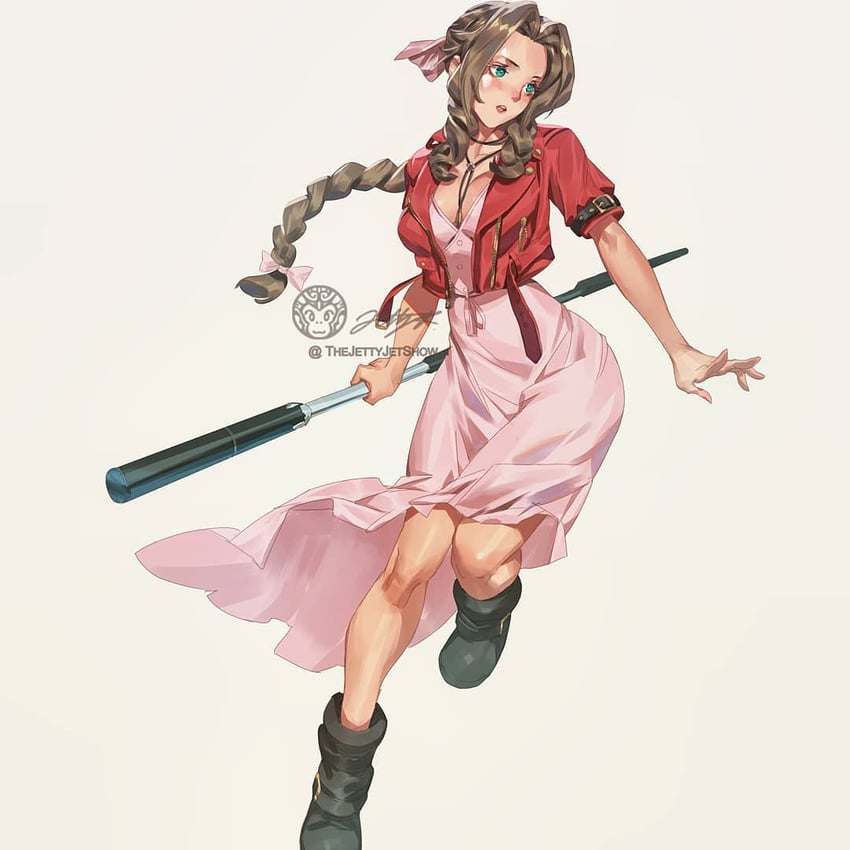 aerith gainsborough (final fantasy and 2 more) drawn by jet_kimchrea