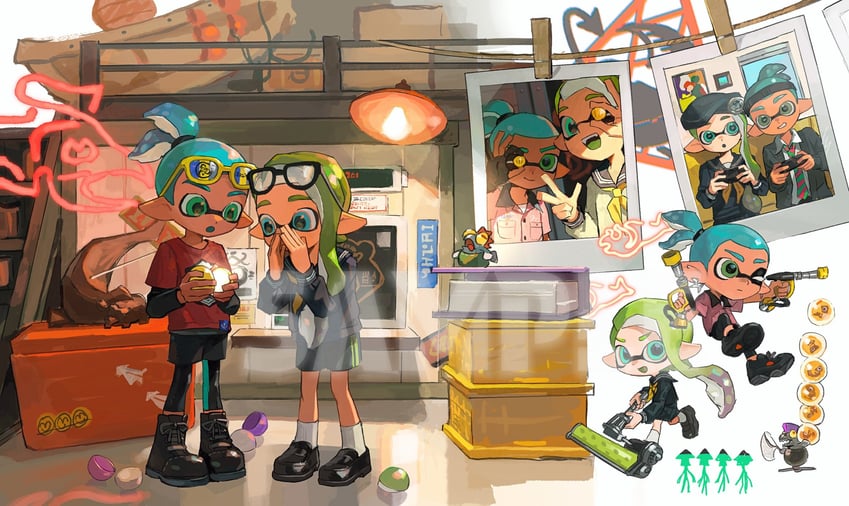 inkling player character, inkling girl, inkling boy, smallfry, and snatcher (splatoon and 1 more) drawn by miko_(15476997)