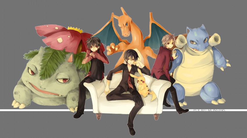 pikachu, red, charizard, venusaur, blastoise, and 1 more (pokemon and 3 more) drawn by jikei