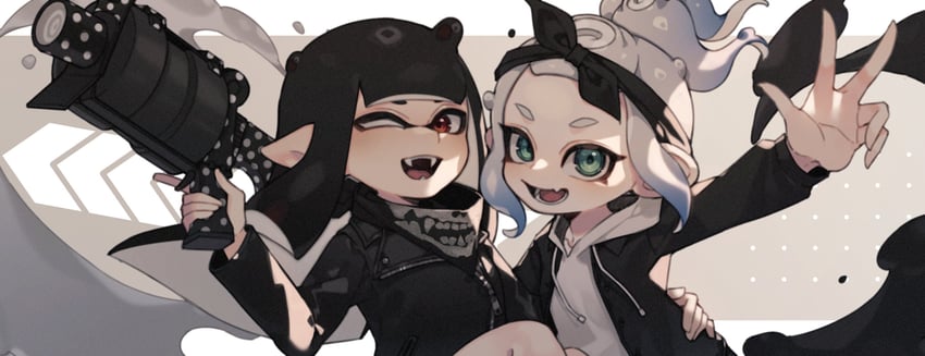 inkling player character, inkling girl, octoling player character, and octoling girl (splatoon) drawn by prat_rat