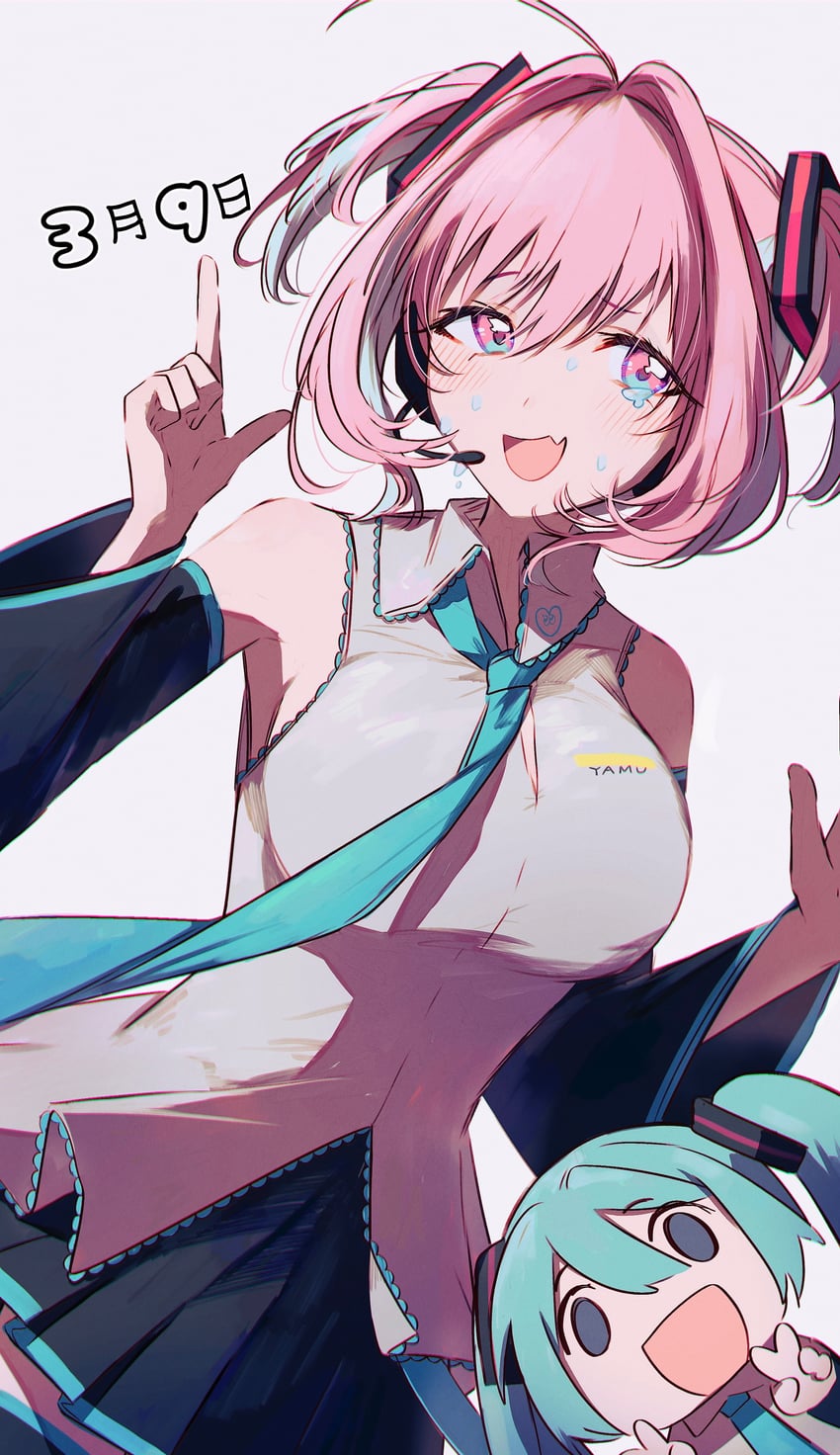 hatsune miku and yumemi riamu (idolmaster and 2 more) drawn by hamachamu