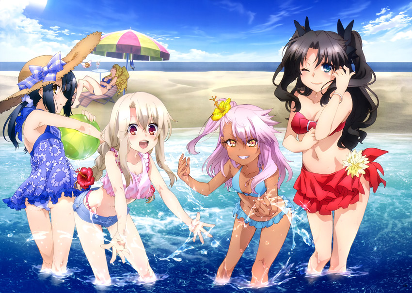 tohsaka rin, illyasviel von einzbern, chloe von einzbern, miyu edelfelt, magical ruby, and 2 more (fate and 1 more) drawn by ushijima_nozomi